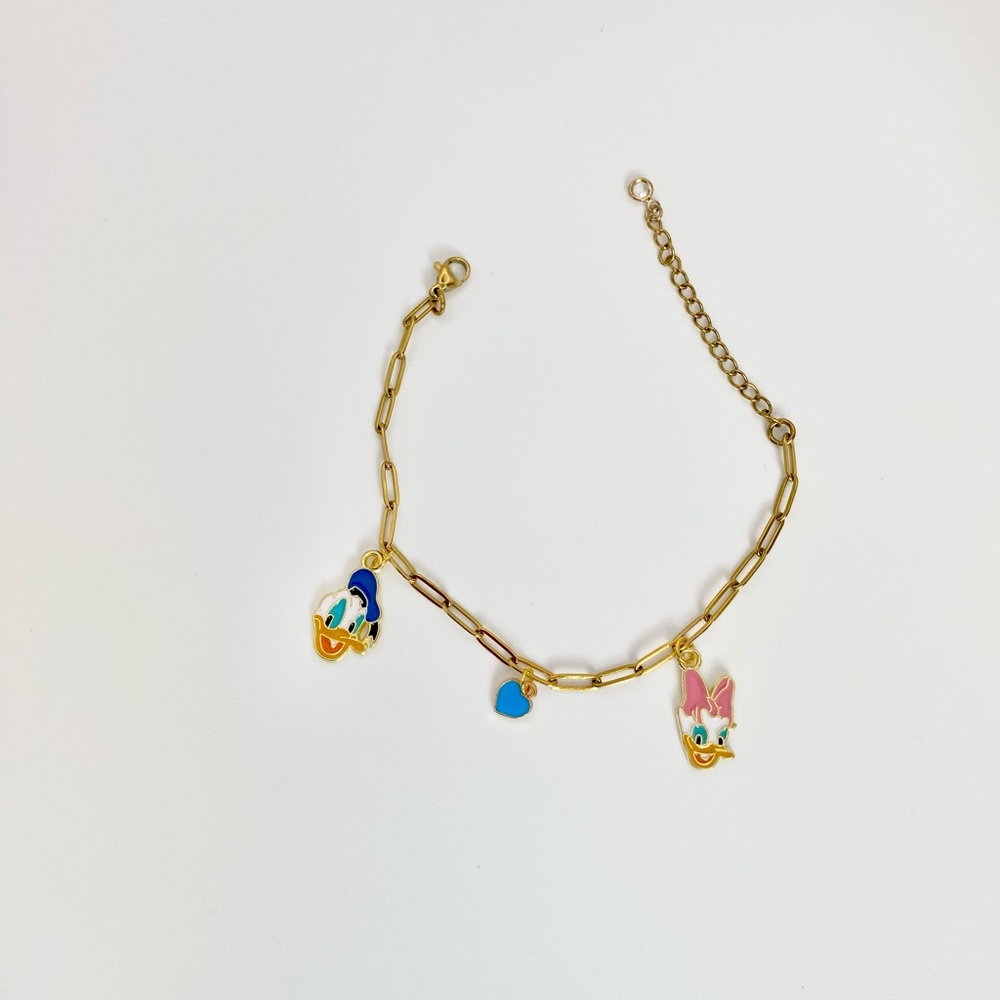 NEW Gold Link Bracelet with Blue Heart and Donald & Daisy Jewelry Bracelet - Picture 3 of 3